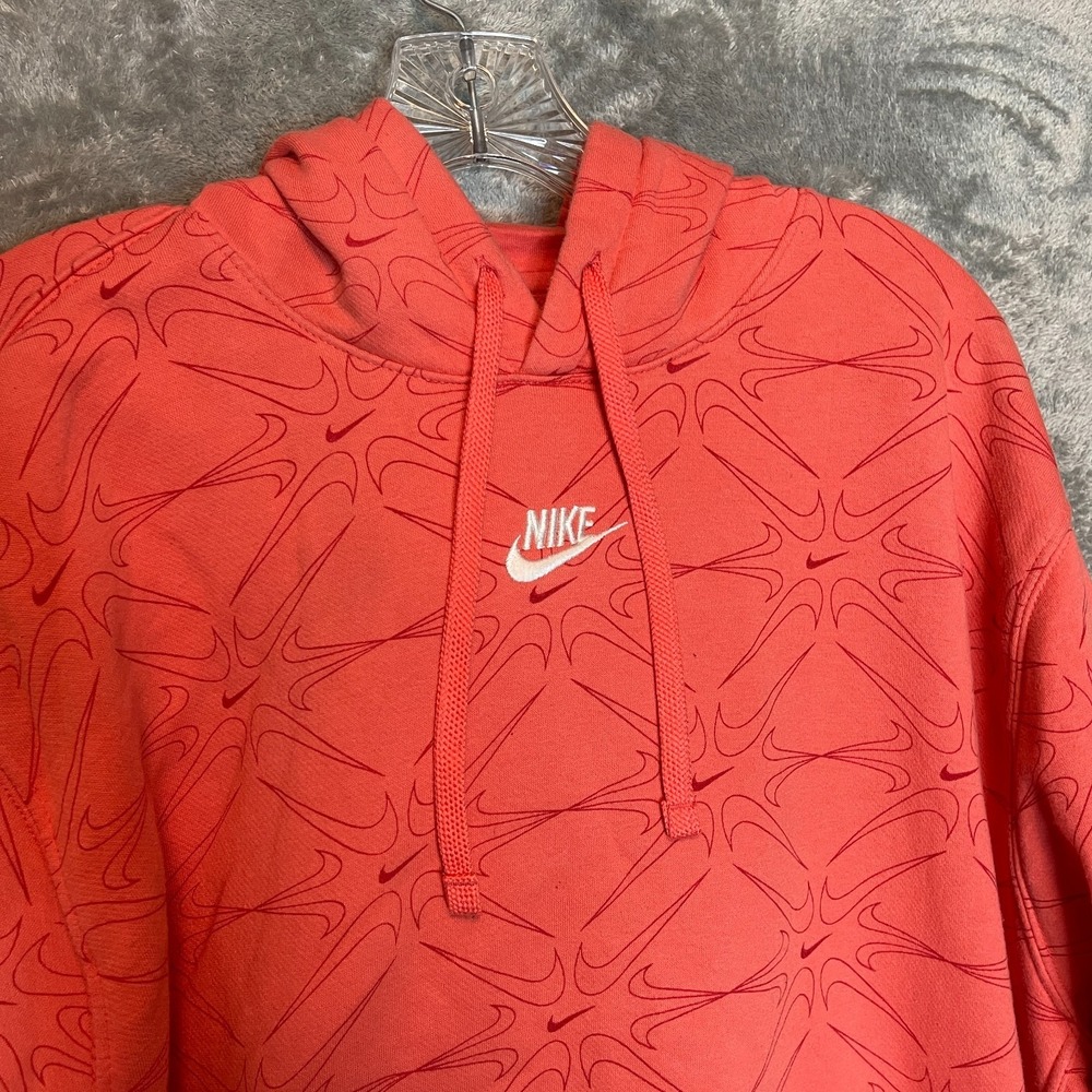 Nike Mens Club Fleece Pullover Hoodie XL Magic Ember Swoosh All Over Graphic